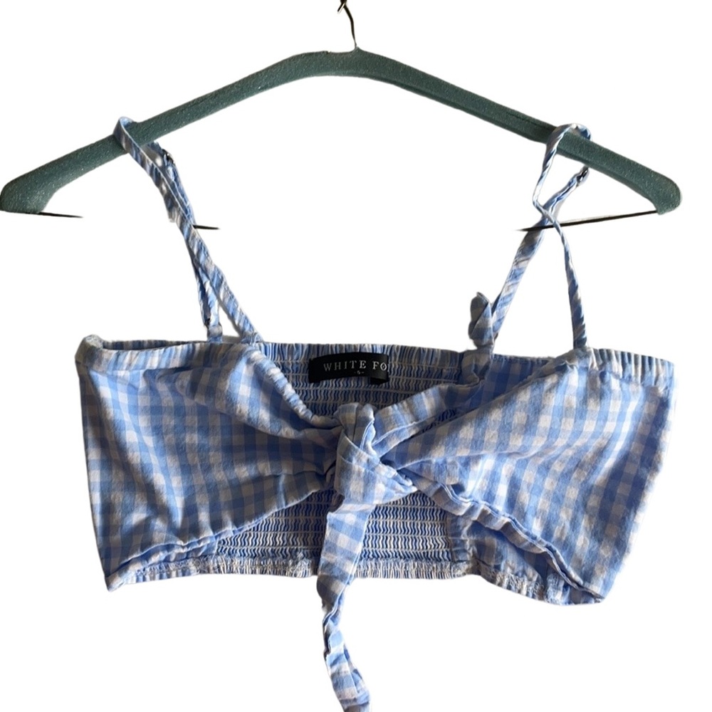 Baby blue gingham tie front top perfect